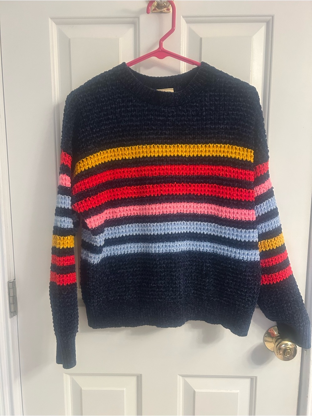 Girls' Thereabouts Blue Chunky Knit Sweater with Multicolor Stripes